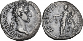 Nerva (96-98). AR Denarius. Obv. Laureate head right. Rev. Aequitas standing left, holding scales and cornucopiae. RIC II-p. 1 (2nd ed.) 1. AR. 2.70 g...