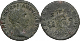 Trajan (98-117 AD). AE As. Rome mint. Obv. Laureate head of Trajan, right. Rev. Victory, advancing left. RIC II 402. AE. 11.10 g. 26.00 mm. VF.