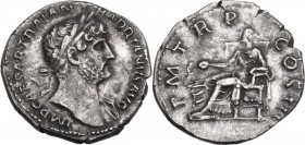 Hadrian (117-138). AR Denarius, 119-122. Obv. Laureate bust right, slight drapery on far shoulder. Rev. Salus seated left, feeding from patera snake c...