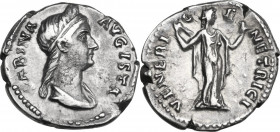 Sabina, wife of Hadrian (died 137 AD). AR Denarius. Obv. Diademed and draped bust of Sabina right. Rev. Venus standing right. RIC II-p. 3 (2nd ed.) 25...