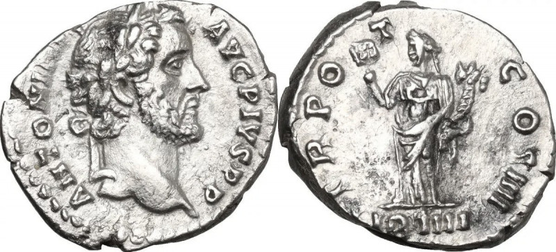 Antoninus Pius (138-161). AR Denarius,. Obv. Head right. Rev. Liberalitas standi...