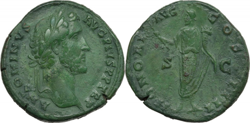 Antoninus Pius (138-161). AE Sestertius. Rome mint. Obv. Laureate head right. Re...