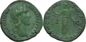 Antoninus Pius (138-161). AE Sestertius. Rome mint. Obv. Laureate head right. Rev. Honos standing front, head left; holding branch and cornucopiae. RI...