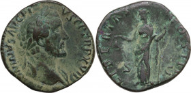 Antoninus Pius (138-161). AE Sestertius, 154-155. Obv. Head right, laureate. Rev. Libertas standing left, holding pileus and scepter. RIC 929. AE. 19....