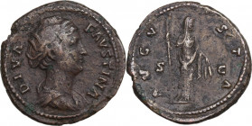 Diva Faustina I (died 141 AD). AE As. Obv. Faustina bust, right. Rev. Ceres. RIC III 1172. AE. 10.80 g. 28.00 mm. About VF/VF.