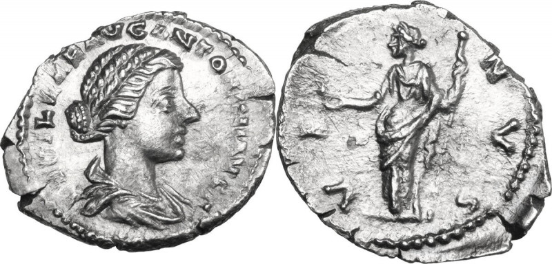 Lucilla, wife of Lucius Verus (died 183 AD). AR Denarius. Struck under Marcus Au...