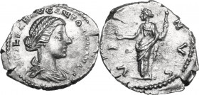 Lucilla, wife of Lucius Verus (died 183 AD). AR Denarius. Struck under Marcus Aurelius and Lucius Verus, 161-162 AD. Obv. Draped bust right. Rev. Venu...
