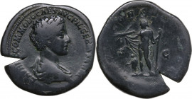 Commodus as Caesar (175-177). AE Sestertius, struck under Marcus Aurelius, 175-176 AD. Obv. Draped and cuirassed bust right, head bare. Rev. Jupiter s...