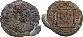 Septimius Severus (193-211). AE 25 mm. Petra mint (Decapolis). Obv. Draped bust right. Rev. Tyche seated left within distyle temple. Spijkerman 36; cf...