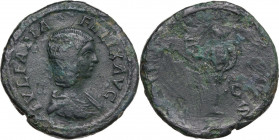 Julia Domna (died 217 AD). AE Sestertius, struck under Caracalla, 193-196 AD. Obv. Draped bust right. Rev. Hilaritas standing facing, head left, holdi...