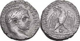 Caracalla (198-217). BI Tetradrachm. Tyre mint (Phoenicia), c. 213-215 AD. Obv. Laureate bust right. Rev. Eagle standing facing on club right, head le...