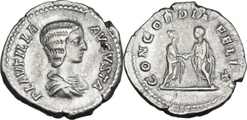 Plautilla (died 212 AD). AR Denarius, 202-205. Obv. Bust right, draped. Rev. Pla...