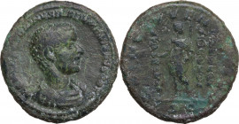 Diadumenian (217-218). AE As. Obv. Draped and cuirassed bust right, head bare. Rev. Diadumenian standing front, head right, holding standard and scept...