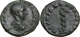 Elagabalus (218-222) (?). AE. Marcianopolis mint. Obv. Bust right. Rev. Serpent-entwined staff. AE. 3.10 g. 17.00 mm. About EF.