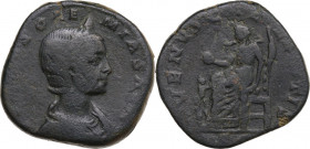 Julia Soemias, mother of Elagabalus (died 222 AD). AE Sestertius. Obv. Diademed and draped bust right. Rev. Venus seated left, holding apple and scept...