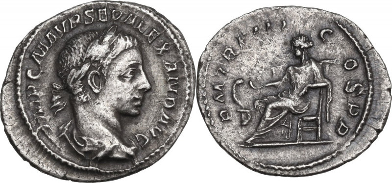 Severus Alexander (222-235 AD). AR Denarius. Rome mint. Obv. Bust of Severus Ale...
