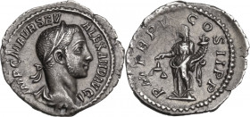 Severus Alexander (222-235 AD). AR Denarius. Obv. Laureate bust right. Rev. Aequitas standing left, holding scales and cornucopiae. RIC IV 64. AR. 2.2...