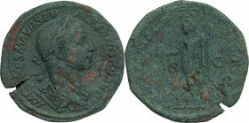 Severus Alexander (222-235 AD). AE Sestertius. Rome mint. Obv. Laureate bust right. Rev. Severus Alexander in military dress, standing left. RIC IV 41...