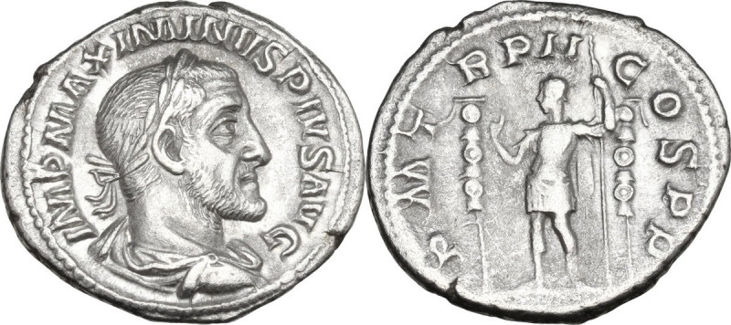 Maximinus I (235-238). AR Denarius, 236 AD. Obv. Bust right, laureate, draped. c...