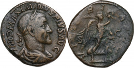 Maximinus I (225-238). AE Sestertius. Rome mint. Obv. Laureate head right. Rev. Victory advancing right. RIC IV 67. AE. 23.70 g. 30.50 mm. VF.