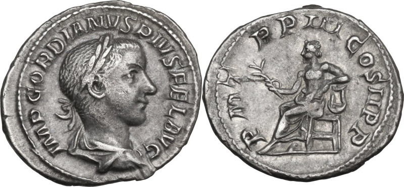 Gordian III (238-244). AR Denarius. Rome mint. Obv. Laureate bust of Gordian III...