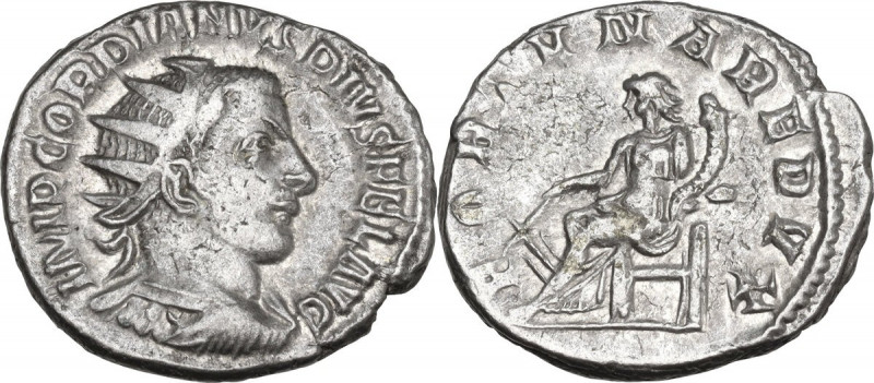 Gordian III (238-244). AR Antoninianus. Obv. Radiate bust right. Rev. Fortuna se...