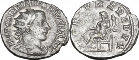 Gordian III (238-244). AR Antoninianus. Obv. Radiate bust right. Rev. Fortuna seated, left. RIC IV 144. AR. 5.80 g. 21.50 mm. VF.