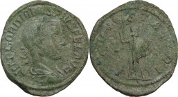Gordian III (238-244). AE Sestertius. Rome mint. Obv. Laureate bust right. Rev. Jupiter, nude, standing front, head right, holding long sceptre in rig...