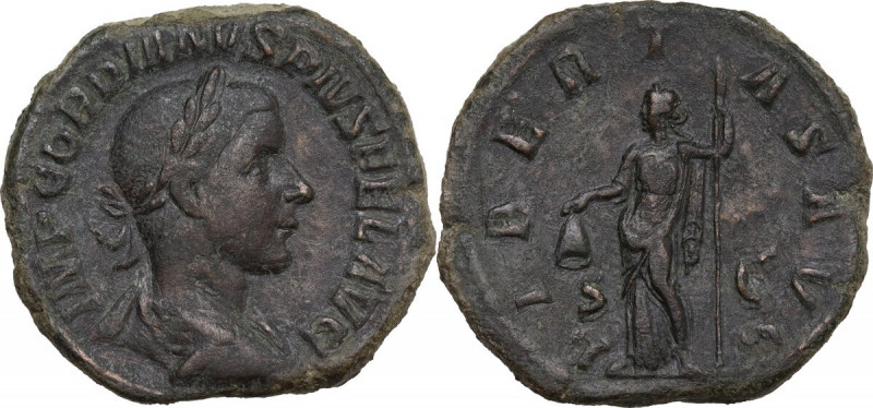 Gordian III (238-244 ). AE Sestertius. Obv. Laureate, draped and cuirassed bust ...