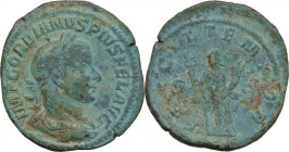 Gordian III (238-244 ). AE Sestertius, Rome mint. Obv. Laureate, draped and cuirassed bust right. Rev. Felicitas standing left, holding caduceus and c...