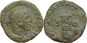Philip I (244-249). AE Sestertius. Rome mint. Obv. Laureate bust, right. Rev. Low column inscribed COS III. RIC IV 157a. AE. 16.70 g. 26.50 mm. R. VF.