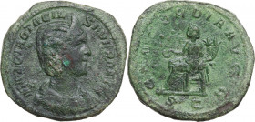 Otacilia Severa, wife of Philip I (244-249). AE Sestertius, 246 AD. Rome mint. Obv. Diademed bust right. Rev. Concordia seated left. RIC IV 203a. AE. ...