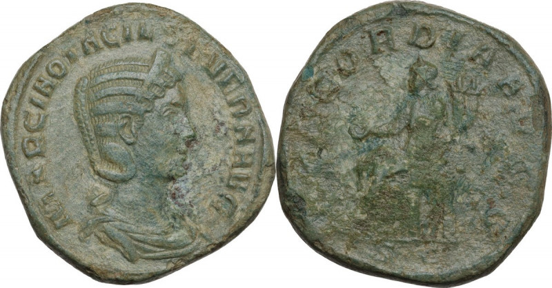 Otacilia Severa, wife of Philip I (244-249). AE Sestertius. Rome mint. Obv. Diad...