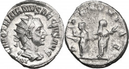 Trajan Decius (249-251). AR Antoninianus. Obv. Radiate, draped and cuirassed bust right. Rev. The two Pannoniae, standing back to back. RIC IV 21b. AR...