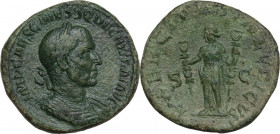 Trajan Decius (249-251). AE Sestertius. Rome mint. Obv. Bust right. Rev. Fides standing left, holding standard in each hands. RIC IV 102. AE. 17.70 g....