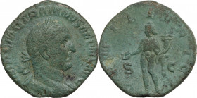 Trajan Decius (249-251). AE Sestertius, 251 AD. Obv. Laureate and cuirassed bust right. Rev. Genius standing left, holding patera and cornucopia. RIC ...