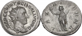 Trebonianus Gallus (251-253). AR Antoninianus, 251-253. Obv. Bust right, radiate, draped, cuirassed. Rev. Pax standing left, holding branch and scepte...
