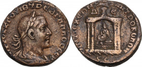 Trebonianus Gallus (251-253). AE 29,5 mm, Antioch (Syria) mint. Obv. Laureate and draped bust right. Rev. Tetrastyle temple of Tyche of Antioch; at he...