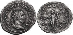 Volusian (251-253 AD). AR Antoninianus. Rome mint. Obv. Radiate bust of Volusian, right. Rev. Concordia standing, left; holding cornucopiae and patera...
