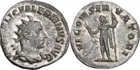 Valerian I (253-260). AR Antoninianus, 254 AD. Obv. Bust right, radiate, draped, cuirassed. Rev. Jupiter standing left, holding thunderbolt and scepte...