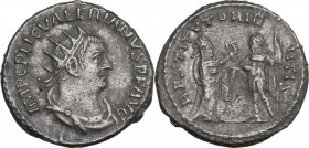 Valerian I (253-260). AR Antoninianus, Antioch mint, joint reign. Obv. Radiate bust of Valerian right. Rev. Turreted woman (the Orient), draped, stand...