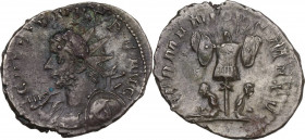 Gallienus (253-268). AR Antoninianus. Colonia Agrippinensis (Cologne) mint. 1st emission, AD 257-258. Obv. Radiate bust left. Rev. Trophy; bound capti...