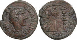 Claudius II (268-270). AE 24 mm. Pisidia, Antiochia. Obv. Radiate bust, right. Rev. Vexillum between two signa. SNG BN 1337. AE. 9.10 g. 24.00 mm. VF/...