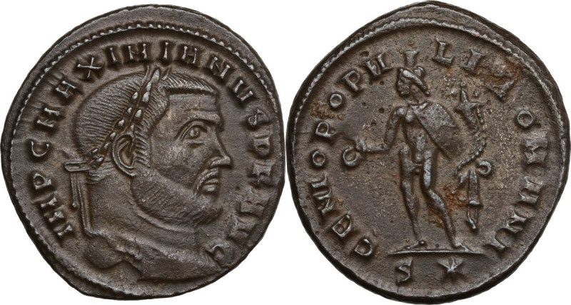 Maximianus (286-310). AE Follis. Rome mint. Obv. Head right. Rev. Genius. RIC VI...