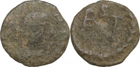 Ostrogothic Italy, Athalaric (526-534). AE 2,5 Nummi, Ravenna mint. Obv. Bust right. Rev. Monogram. MEC 1, 135-7; MIB 80. AE. 0.70 g. 11.00 mm. Good F...