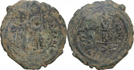 Heraclius (610-641) with Heraclius Constantine. AE Follis, overstruck. Interesting study piece. F.