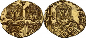 Constantine V Copronymus with Leo IV (741-775). AV Solidus, Syracuse mint. Obv. Crowned and draped busts of Constantine V and Leo IV facing; cross abo...