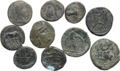 Greek World. Lot of 10 AE denominations; including: Philip II of Macedon, Philip V of Macedon, Larissa, Lysimacheia, Antigonos II Gonatas, Olynthos (C...
