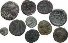 Greek World. Lot of 10 AE denominations; including: Thessalonika, Perseus of Macedon, Antiogonos II Gonatas, Bottaiai (Macedon), Perinthos. AE.