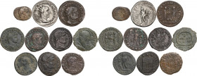 The Roman Empire. Lot of ten (10) unclassified AE coins, including (1) AR Antoninianus of Trajan Decius.